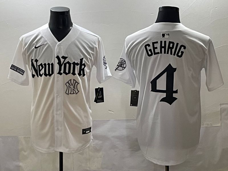 Men 2025 New York Yankees #4 Gehrig White Five generations Joint Name Nike MLB Jersey style 13->new york yankees->MLB Jersey